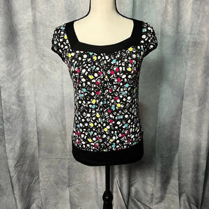 Volume One Black, Lime, Teal,Magenta & White Square Neck Banded Waist Cap Sleeve